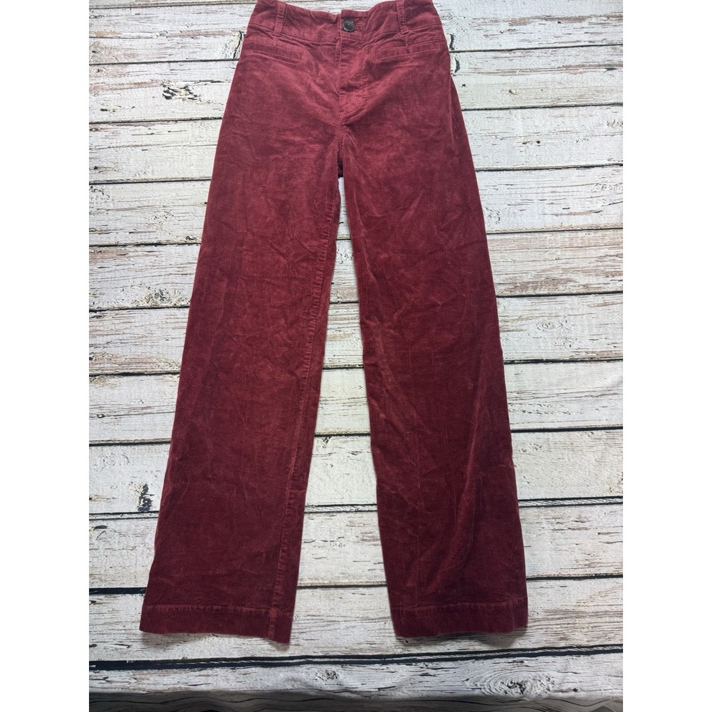 Maeve Colette Corduroy Pants Sz 25 Dark Red High Waist Wide Leg Anthropologie